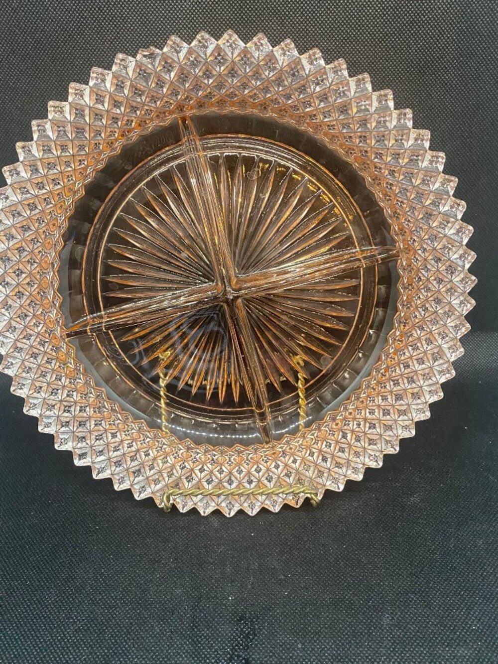 Pink Diamond Point Divided Tray Anchor Hocking 1960’s. Round